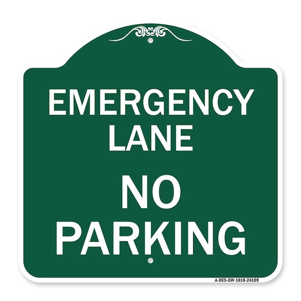 Signmission Designer Series Emergency Lane No Parking, Green & White Aluminum Sign, 18" x 18", GW-1818-24109 A-DES-GW-1818-24109 - main